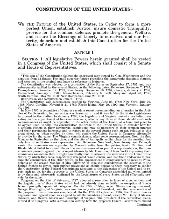 A page from The Constitution of the United States