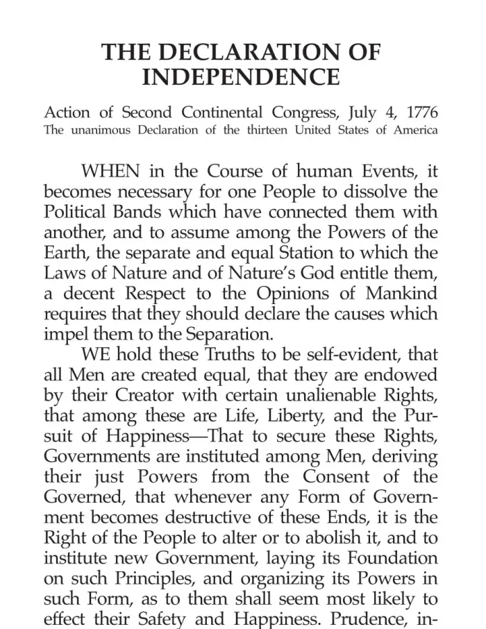 A page from The Declaration of Independence